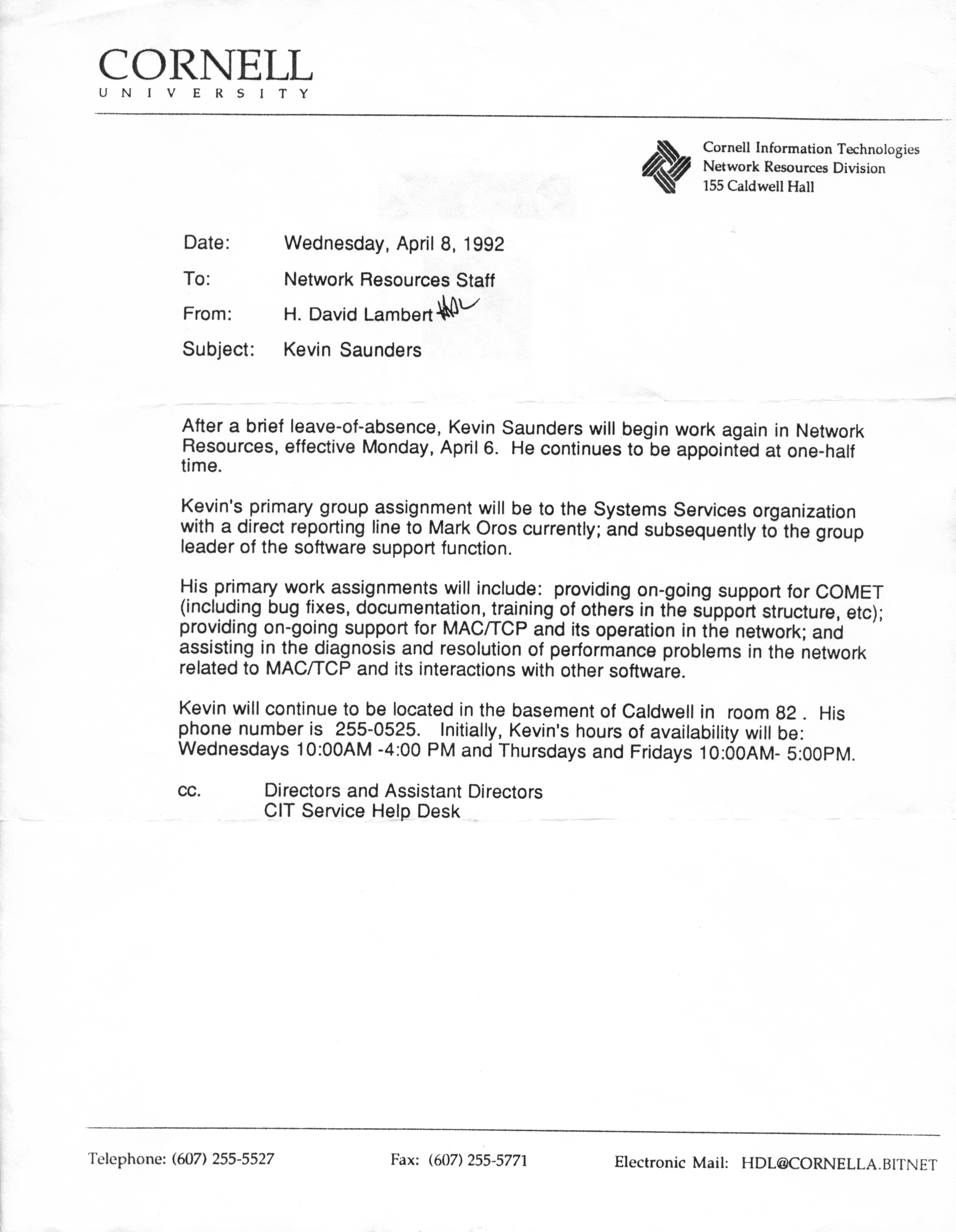 ./1992-04-08 - Return Letter David Lambert PhD - Bonze Anne Rose Blayk FKA Kevin Eric Saunders AUTHOR COMET Cornell Macintosh Terminal Emulator LATER dataComet - ABSOLVED of MBDF Virus Release.jpg